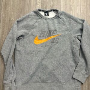Nike Men's Gray Sweater with Orange Logo